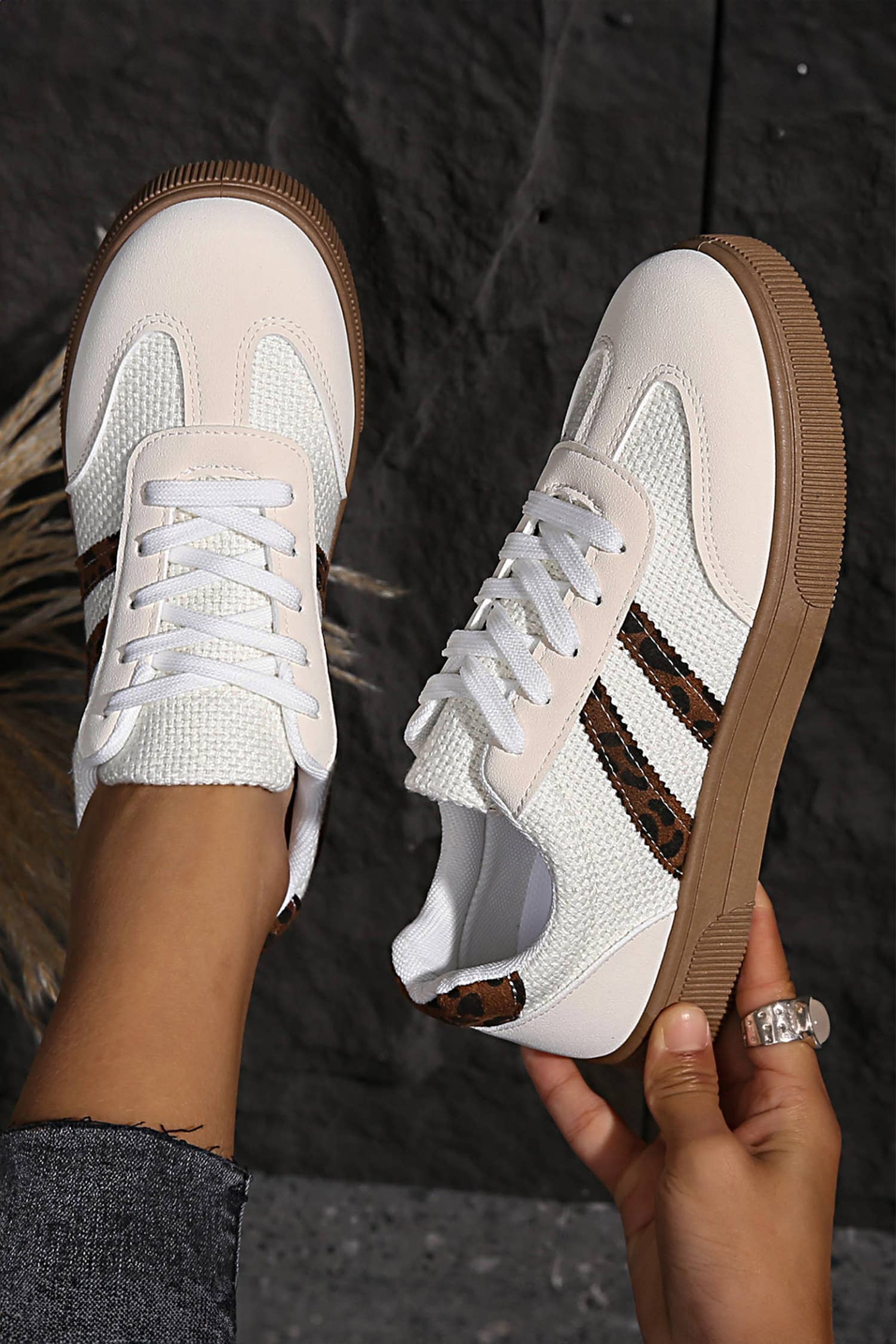 Textured Woven Leopard Patchwork Flat Sneaker