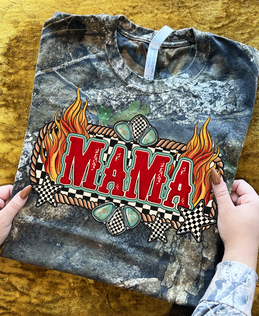 MAMA with Flames on Camo - Short Sleeve