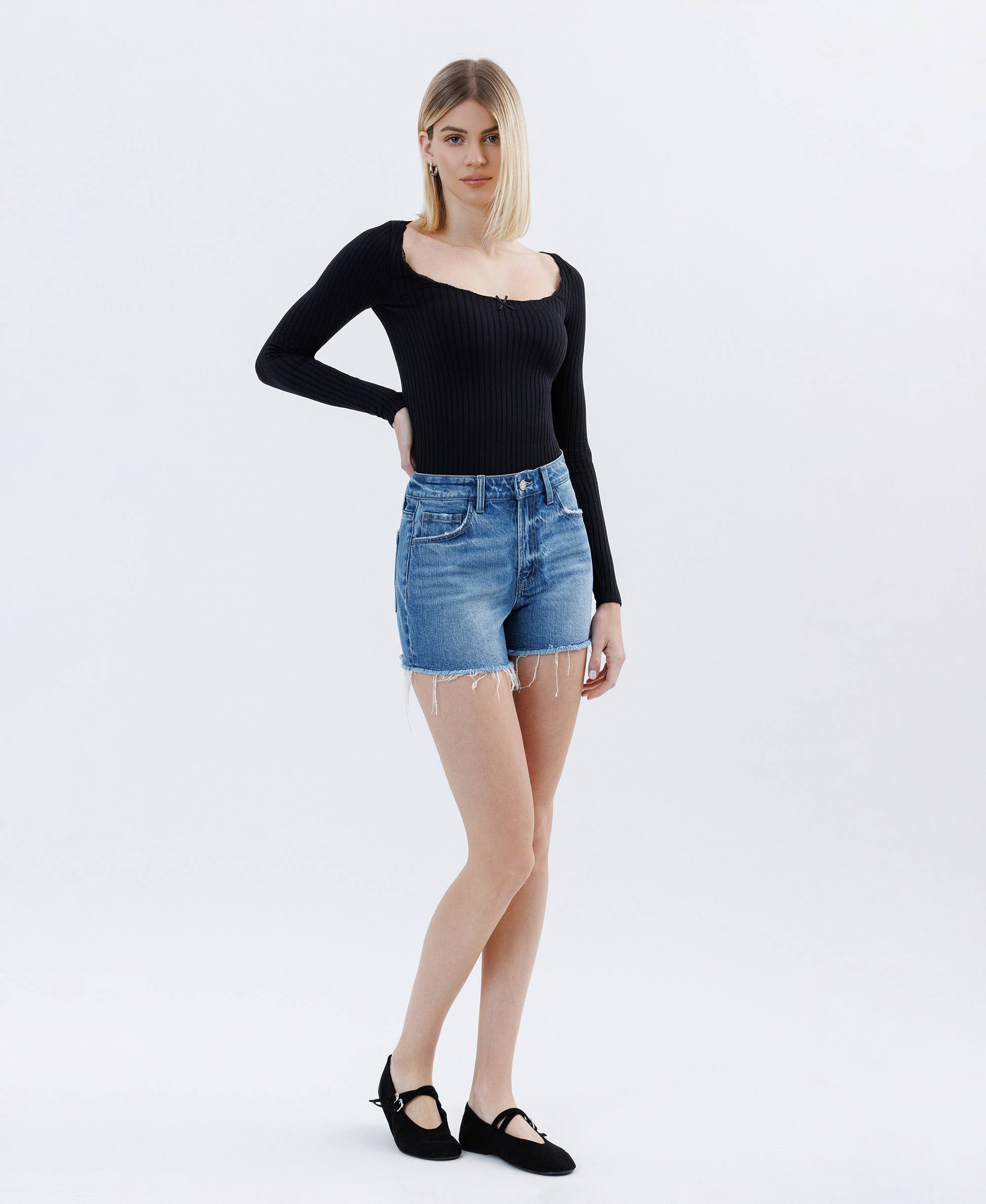 VERVET HIGH RISE RAW HEM DENIM SHORTS