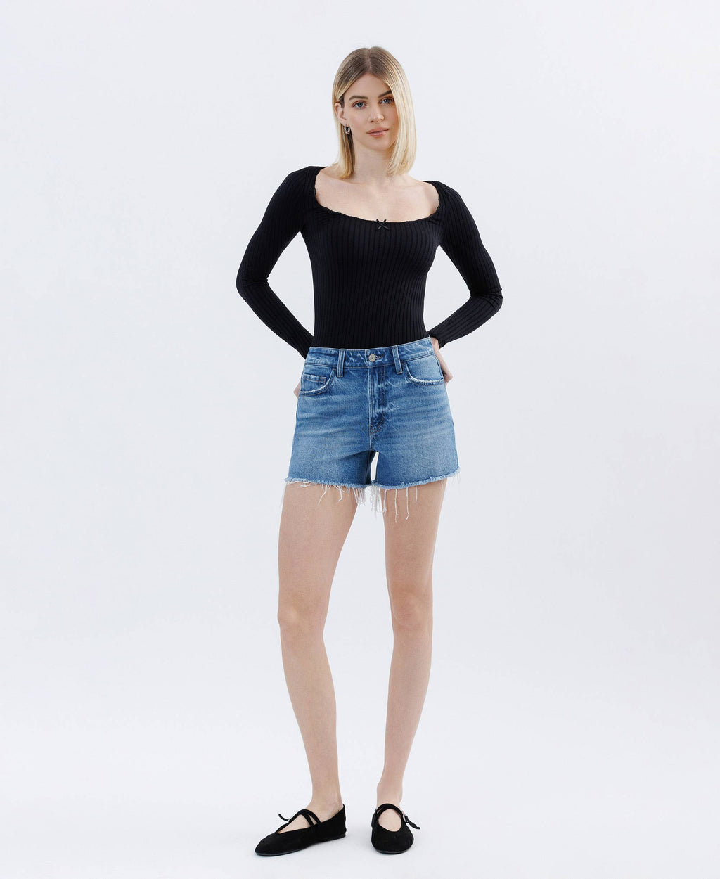 VERVET HIGH RISE RAW HEM DENIM SHORTS
