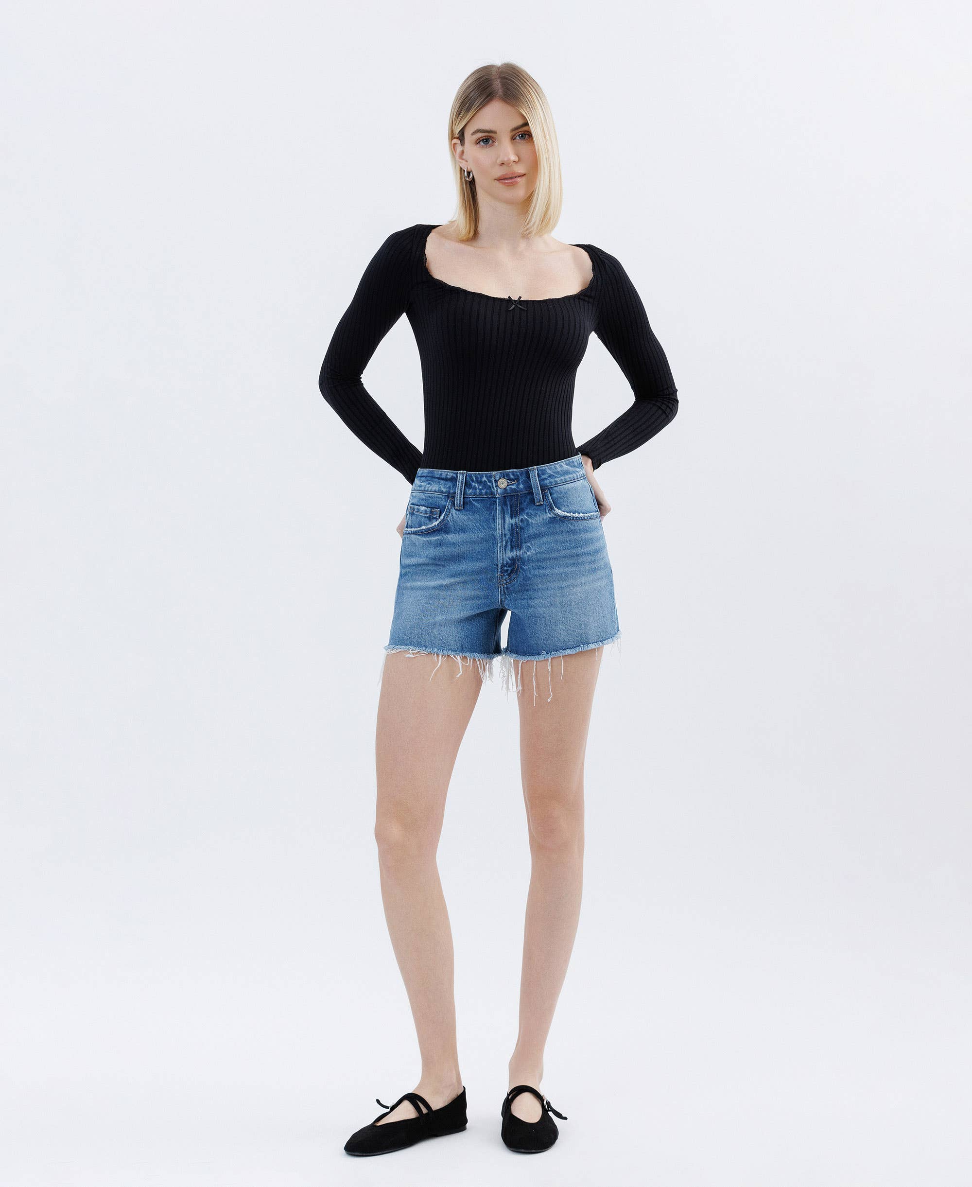 VERVET HIGH RISE RAW HEM DENIM SHORTS