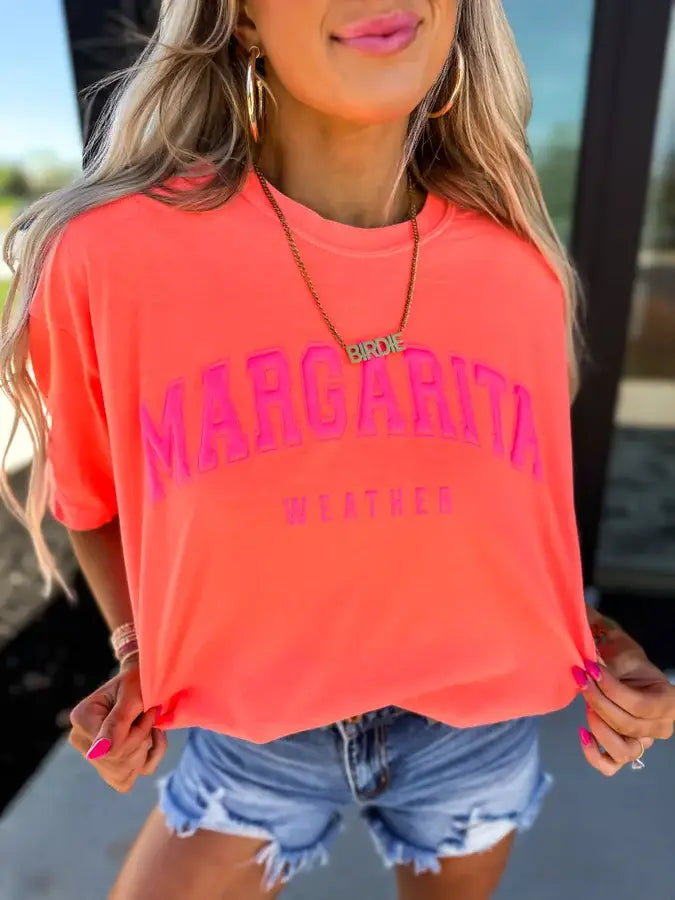 Margarita Weather Neon Red Orange Graphic Tee