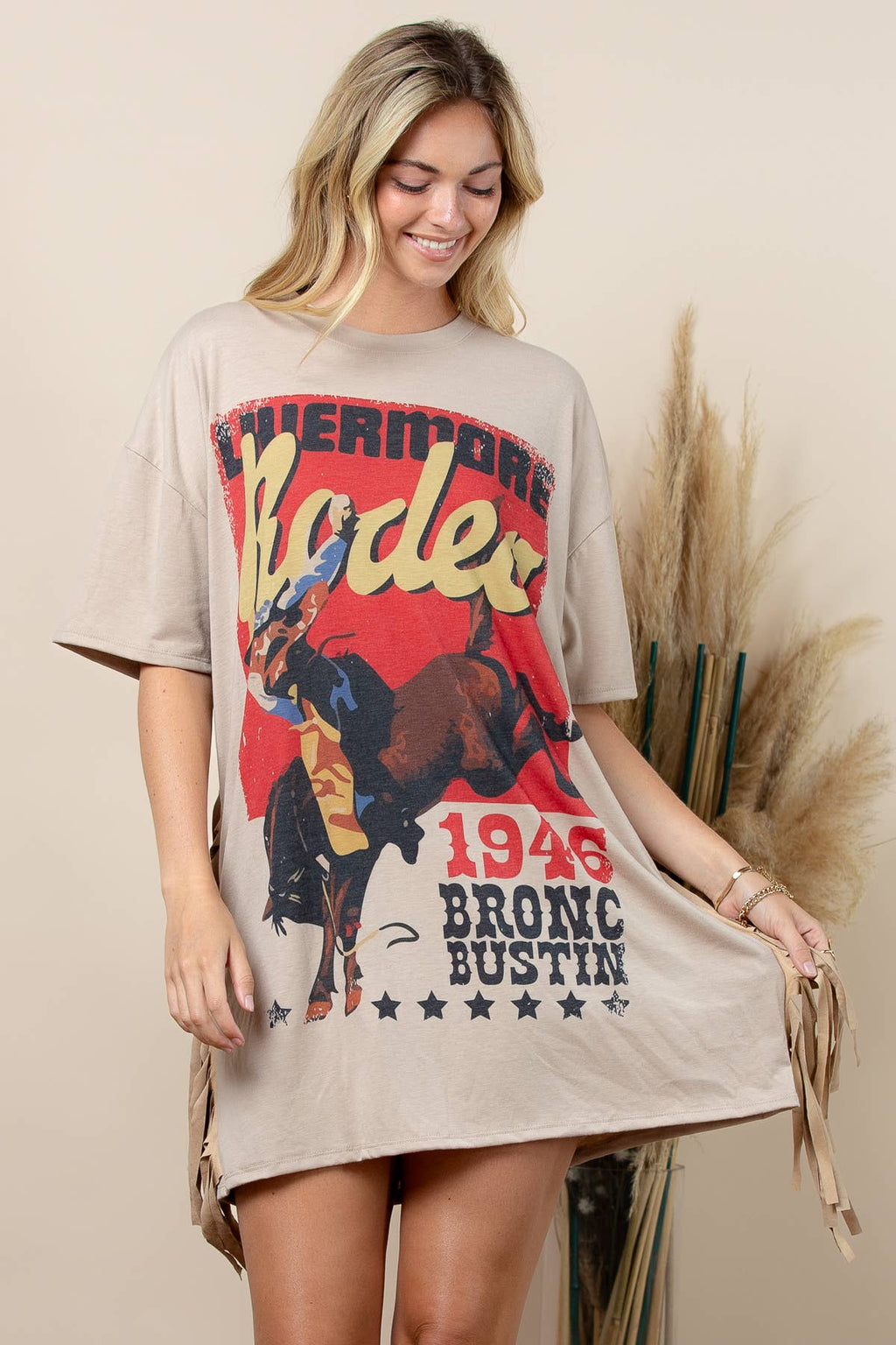D1593-Nicole-Western Wildwood Bronc  Print Loose Fit Mini Dr