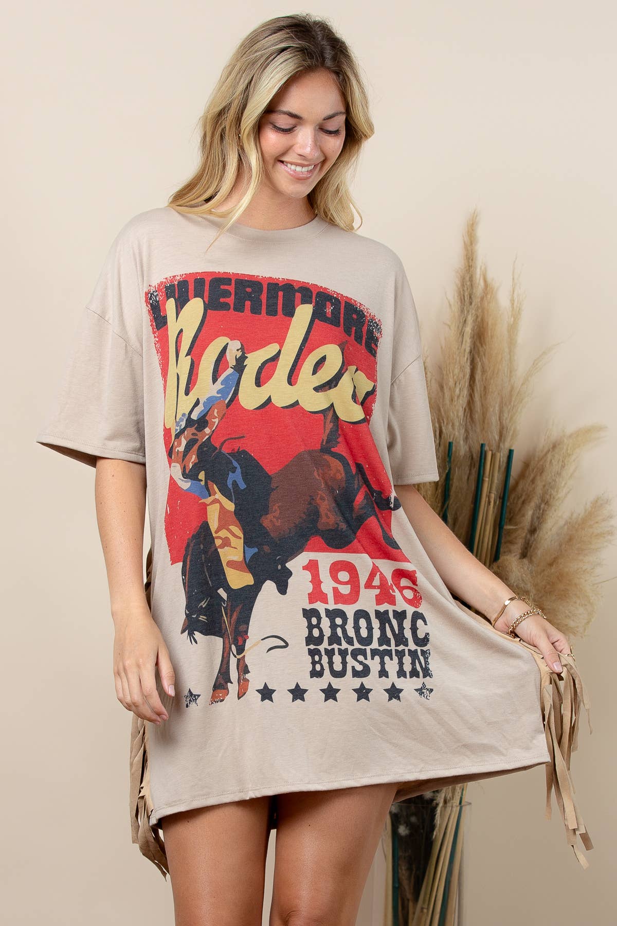 D1593-Nicole-Western Wildwood Bronc  Print Loose Fit Mini Dr