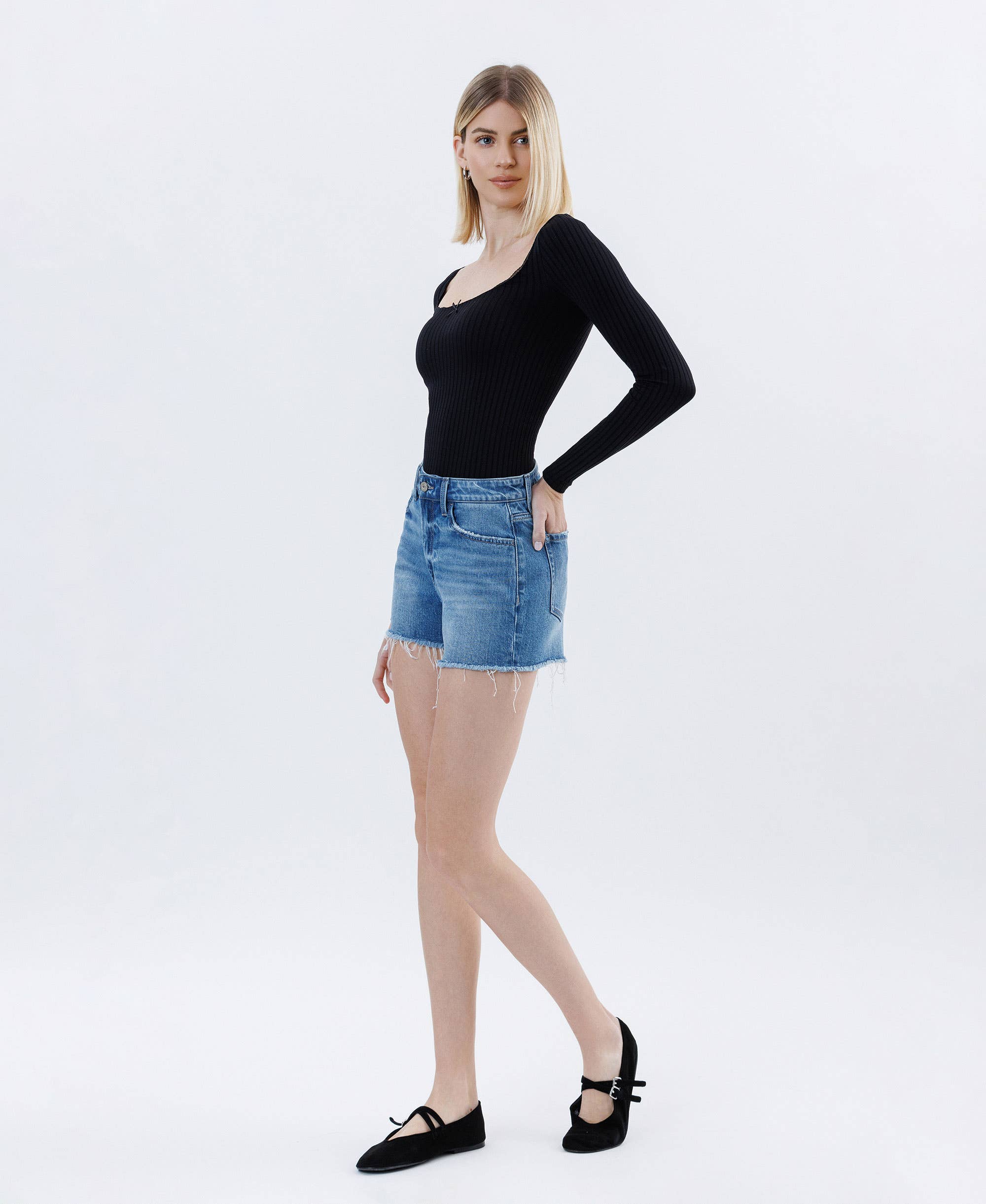 VERVET HIGH RISE RAW HEM DENIM SHORTS
